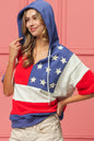 Navy and red American flag theme hoodie by Trendsi, featuring a casual fit with patriotic star and stripe design.