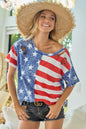Navy and red American flag themed short sleeve T-shirt by BiBi, featuring patriotic design and casual fit.
