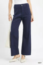 Navy Umgee button-stretched pants by Trendsi, featuring a relaxed fit with button details and comfortable stretch fabric.