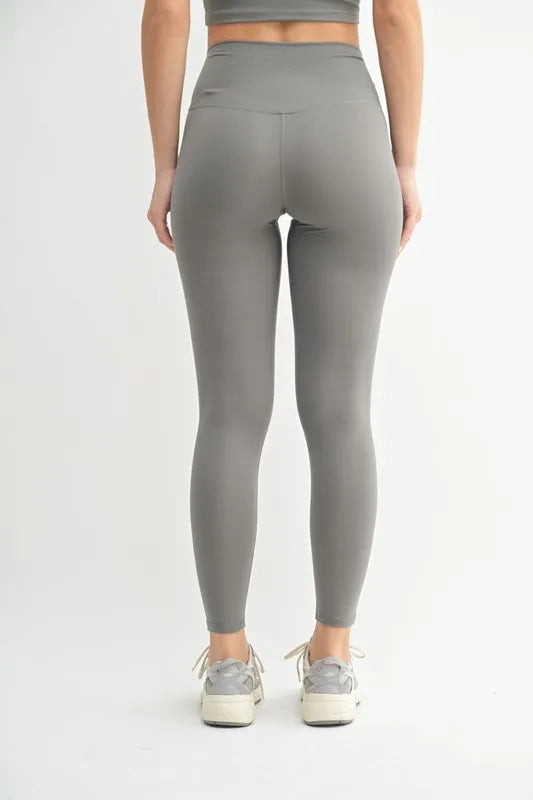 Trendsi Mono B Venice Cloud Light Contour high-waisted leggings in pewter, featuring a sleek, fitted design with contour detailing.
