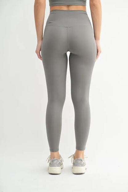 Trendsi Mono B Venice Cloud Light Contour high-waisted leggings in pewter, featuring a sleek, fitted design with contour detailing.