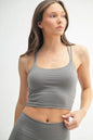 Trendsi MONO B Venice Cloud light crisscross sports bra in pewter, featuring a sleek design with crisscross back straps.