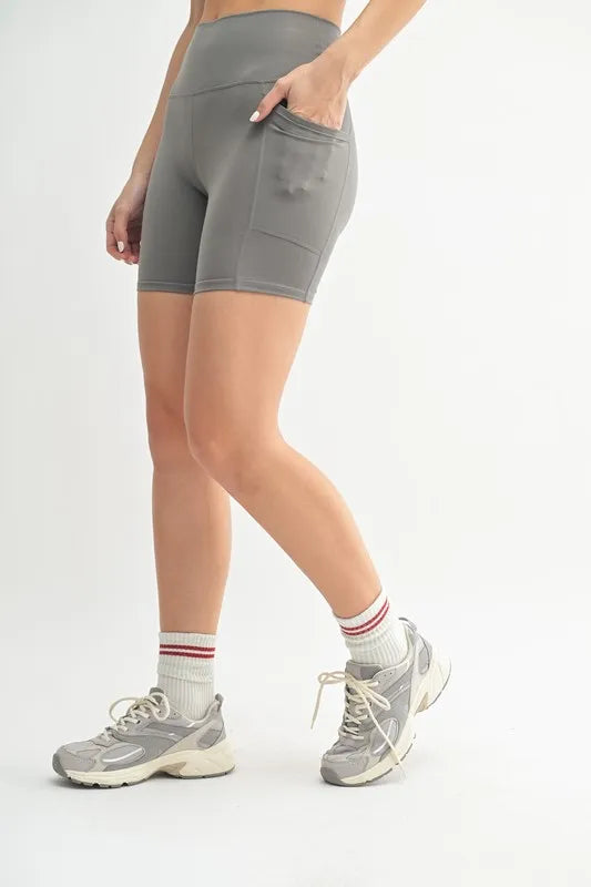 Trendsi MONO B Venice Cloud Light Sculpt biker shorts in pewter, featuring a sleek, high-waisted design and comfortable fit.