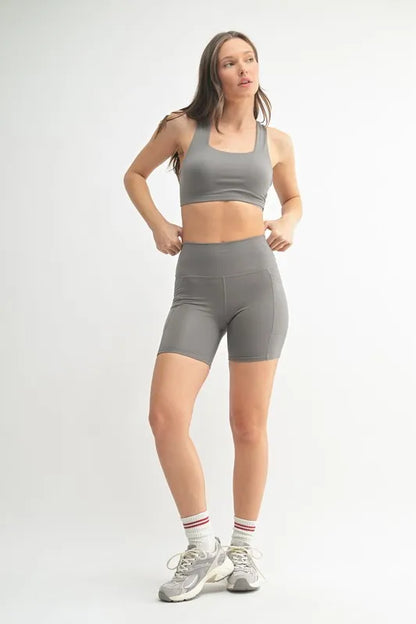 Trendsi Mono B Venice Cloud Light Sculpt Biker Shorts in pewter, featuring a sleek, stretchy fit and stylish design for active wear.