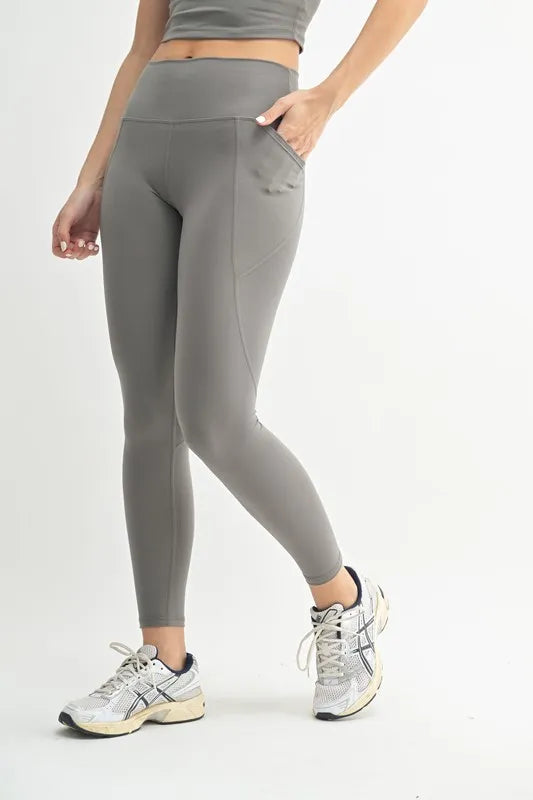 Trendsi Mono B Venice Cloud Light Sculpt high-waisted leggings in pewter, showcasing their comfortable fit and sleek design.