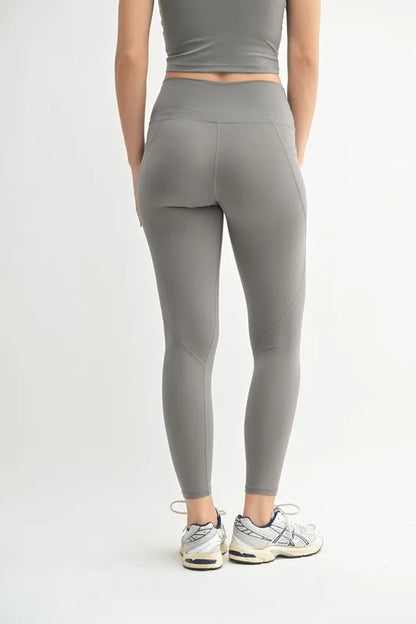 Trendsi MONO B Venice Cloud Light Sculpt high-waisted leggings in pewter, showcasing the soft, stretchy fabric and sculpting fit.