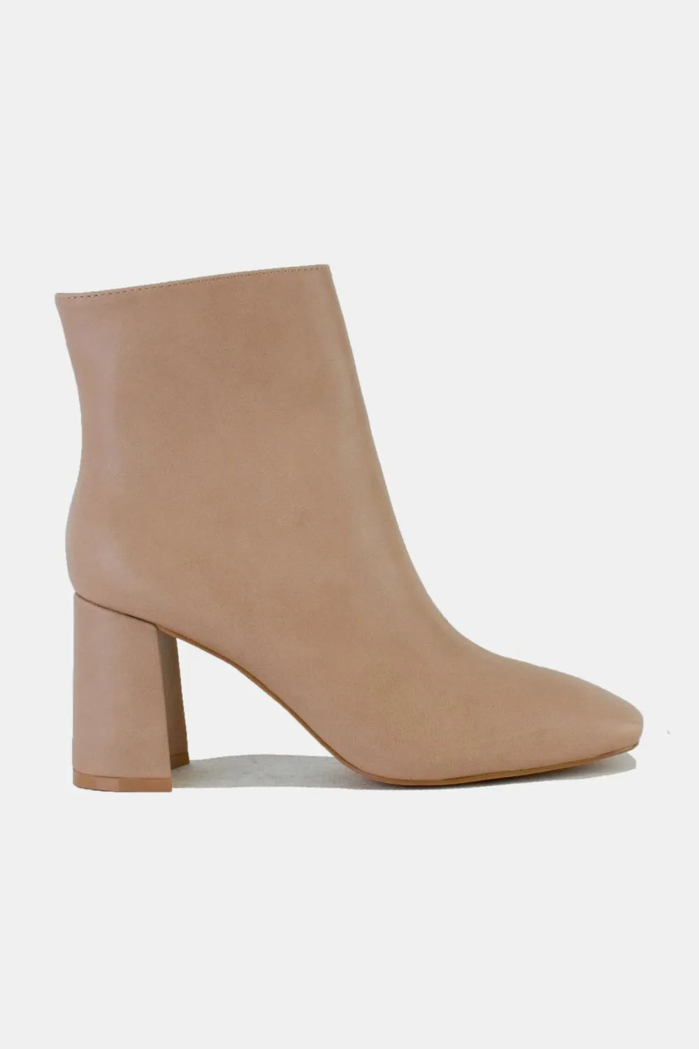 Nude Beast Fashion PU leather block heel boots with side zippers, stylish and modern ankle footwear for women.