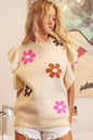 Oatmeal BiBi flower printed ruffled sleeves top by Trendsi, showing the floral design and stylish ruffle details on the sleeves.