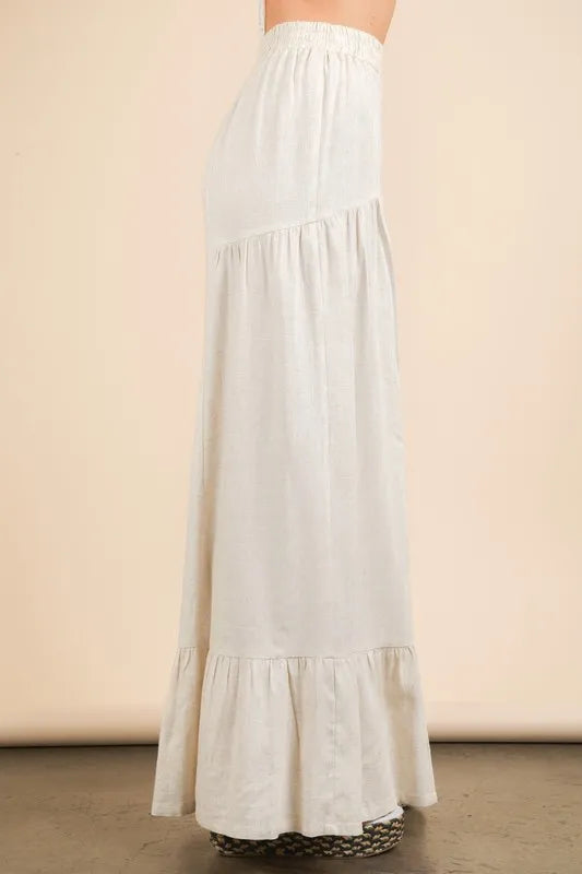 Oatmeal Very J Palazzo elastic waist comfy pants by Trendsi, featuring a relaxed fit and soft fabric for casual wear.