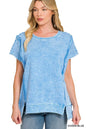 Ocean blue F/terry Halo Snow Washed oversized hi-low top by Trendsi, featuring a relaxed fit and casual style.