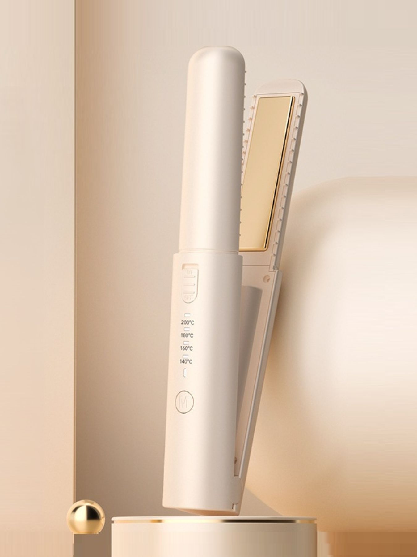 Off-white adjustable temperature hair straightener from Trendsi with sleek design and ready-to-use styling plates.