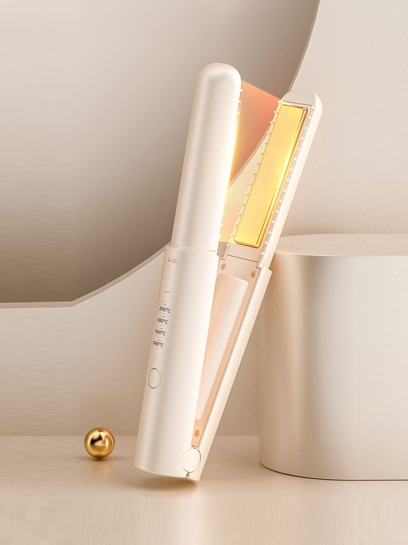 Off-white adjustable temperature hair straightener from Trendsi, featuring a sleek design and ceramic plates for smooth styling.