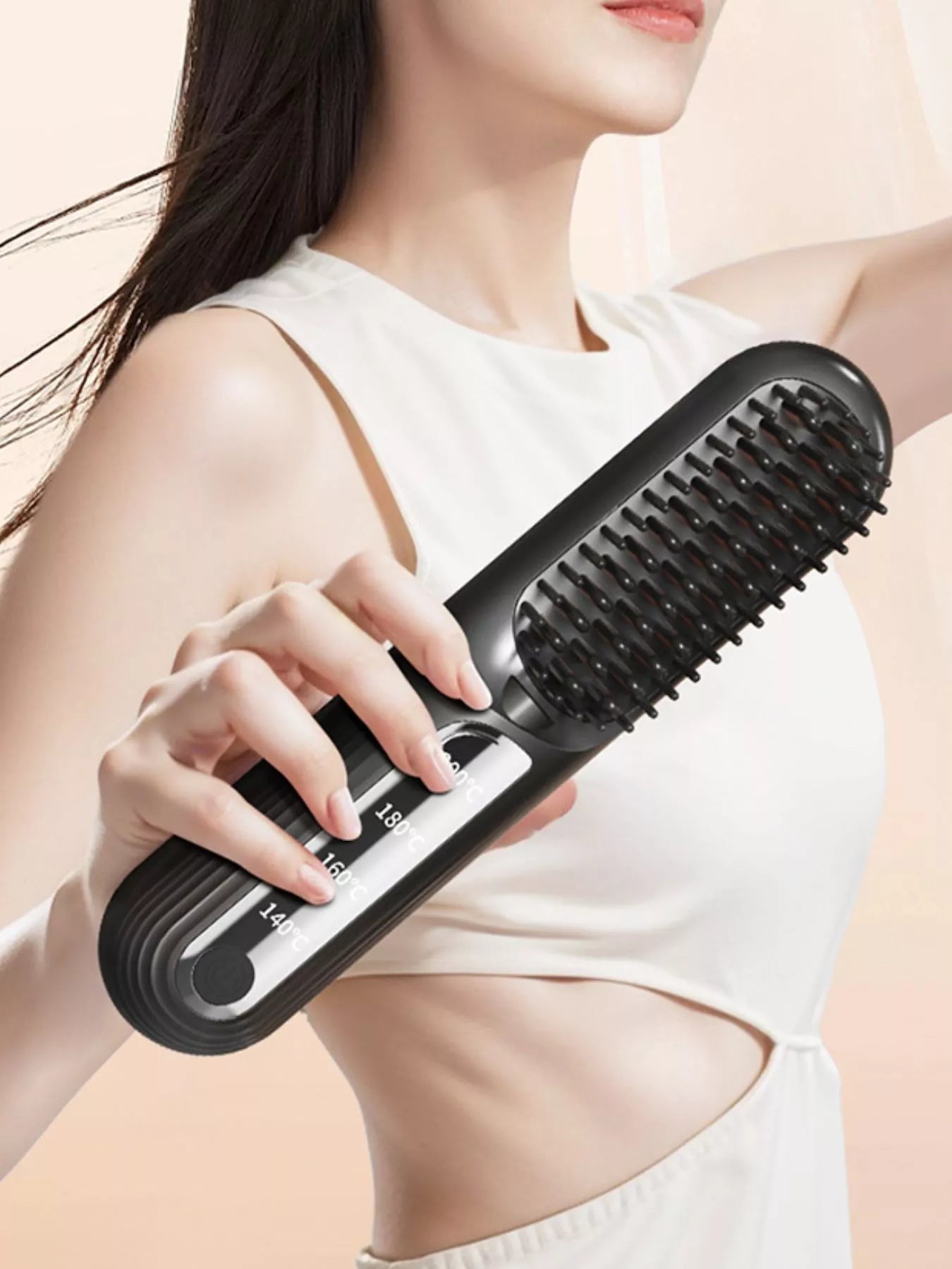 Off-white Trendsi fast heating straightening comb with wide teeth for easy styling and hair smoothing.