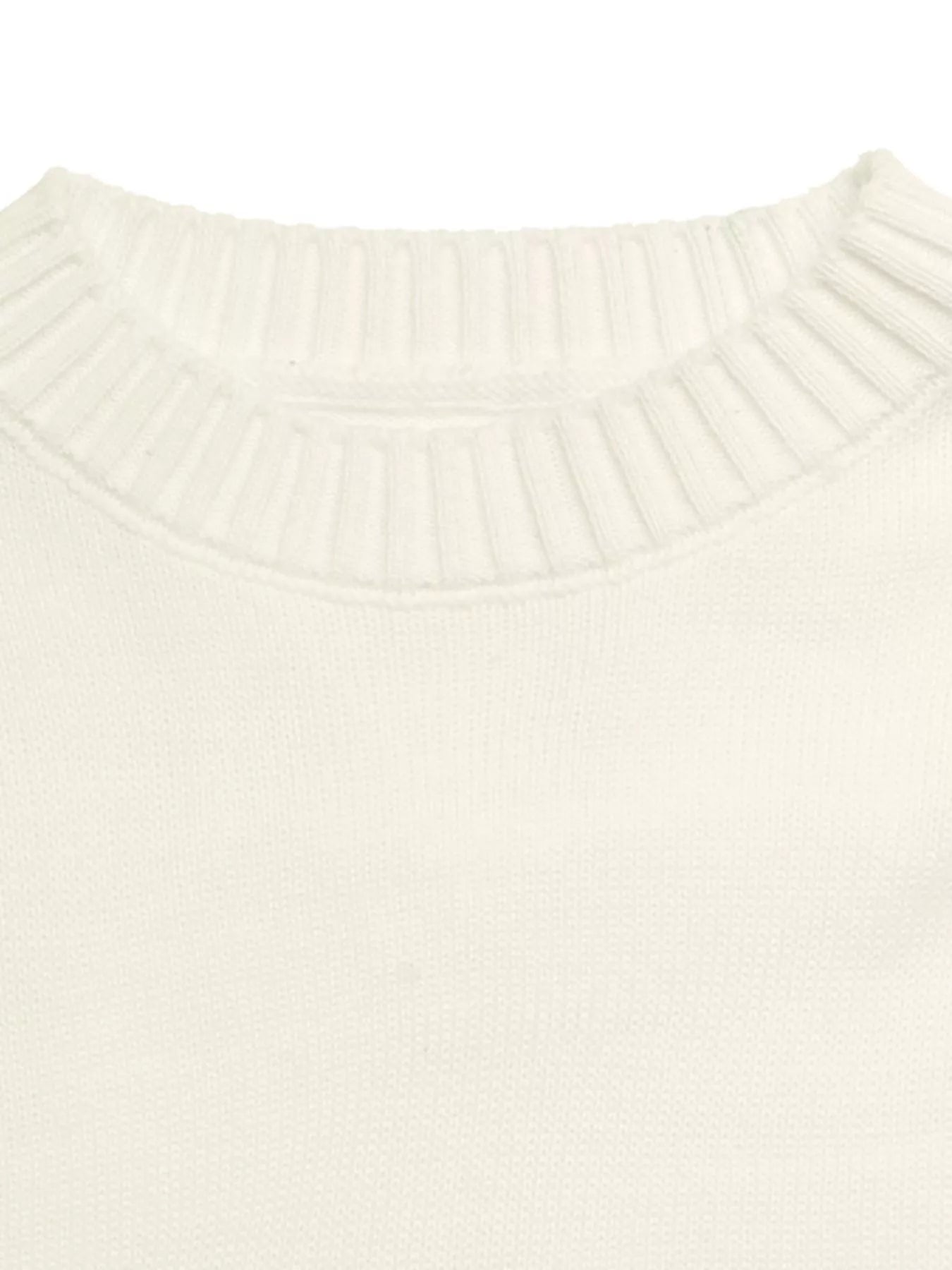 Off-white Bow Graphic Round Neck Sweater by Trendsi, featuring a stylish bow graphic design on a cozy knit sweater.