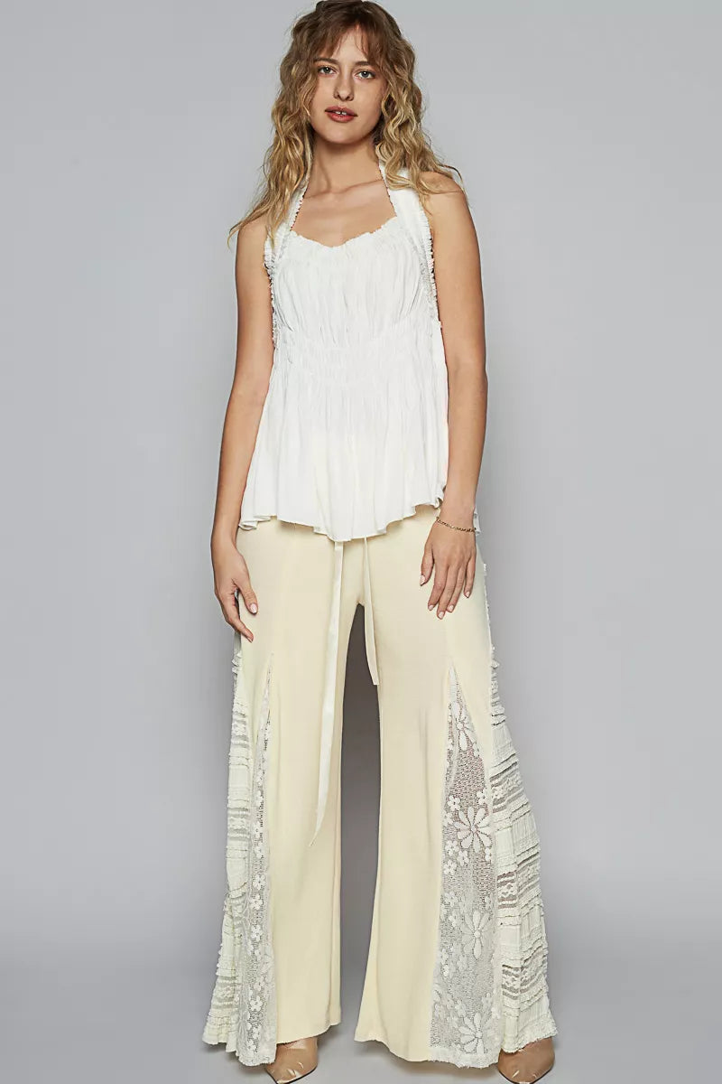 Off-white POL backless halter sleeveless top with smocking shirring detail, stylish and lightweight fashion top from Trendsi.