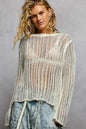 Off-white POL openwork round neck knit cover-up by Trendsi, featuring intricate open-knit design and relaxed fit.