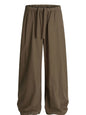 Men's wide leg drawstring elastic waist pants in olive brown, casual style with comfortable fit and relaxed design.