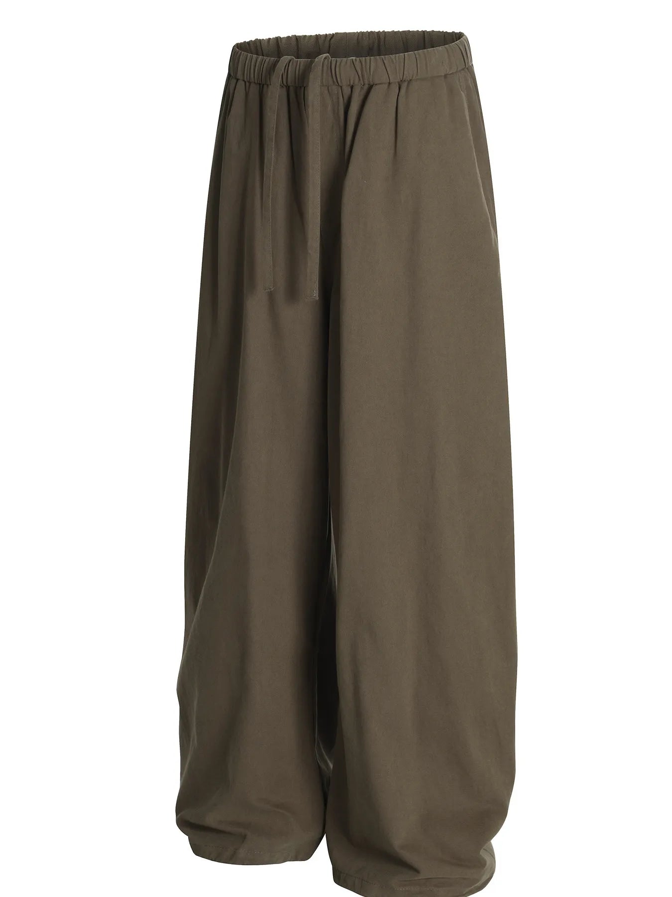 Men's olive brown wide leg drawstring elastic waist pants by Trendsi, featuring relaxed fit and comfortable style.