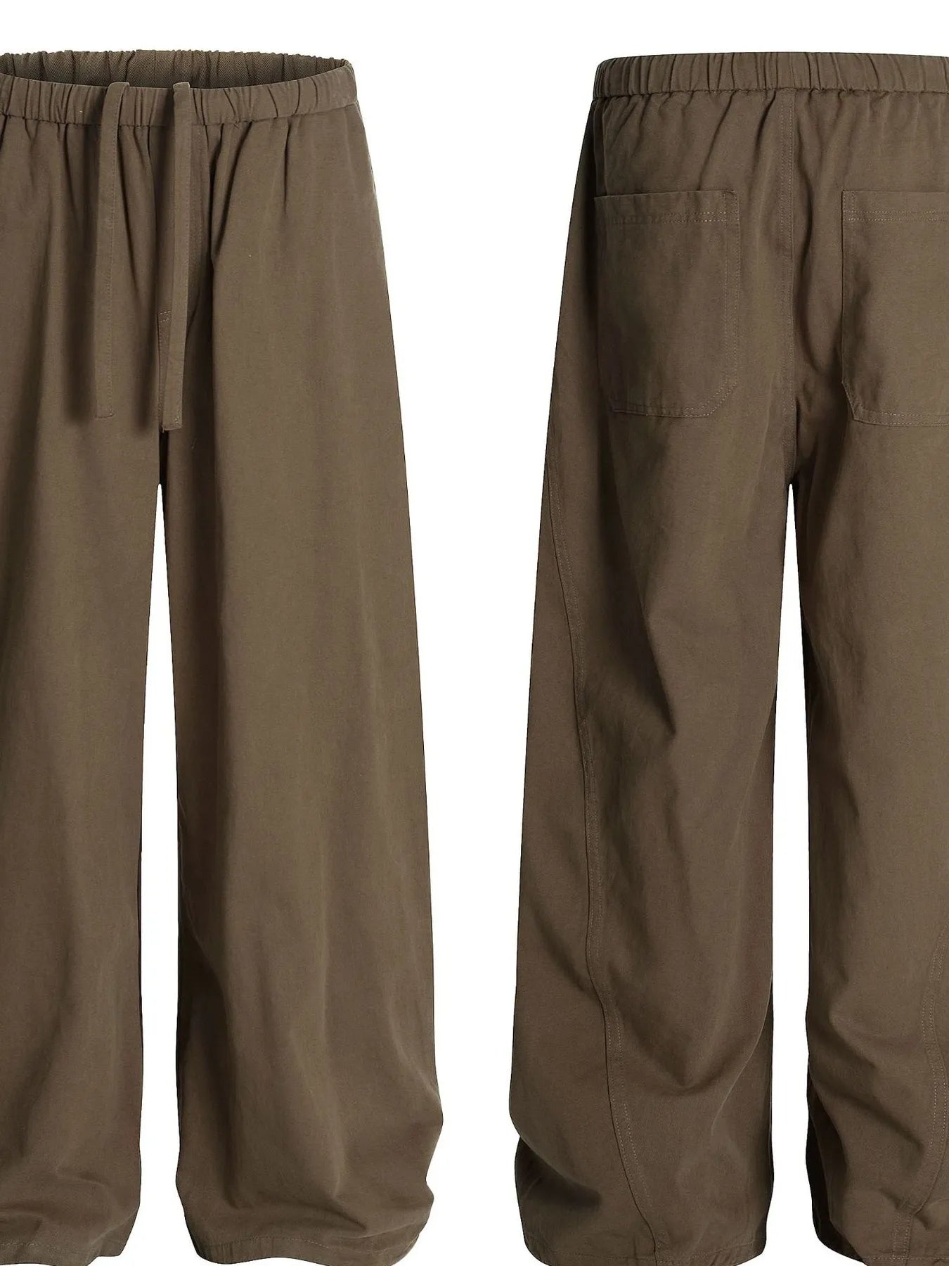 Men's olive brown wide leg drawstring pants with elastic waist, casual comfort, trendy style from Trendsi.