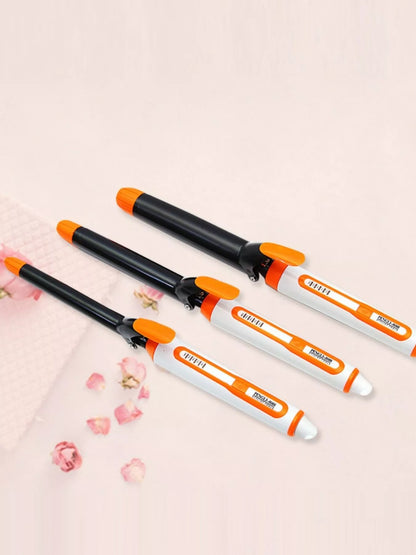 Trendsi orange and black 19mm adjustable temperature curling iron wand with European plug for salon-quality curls.