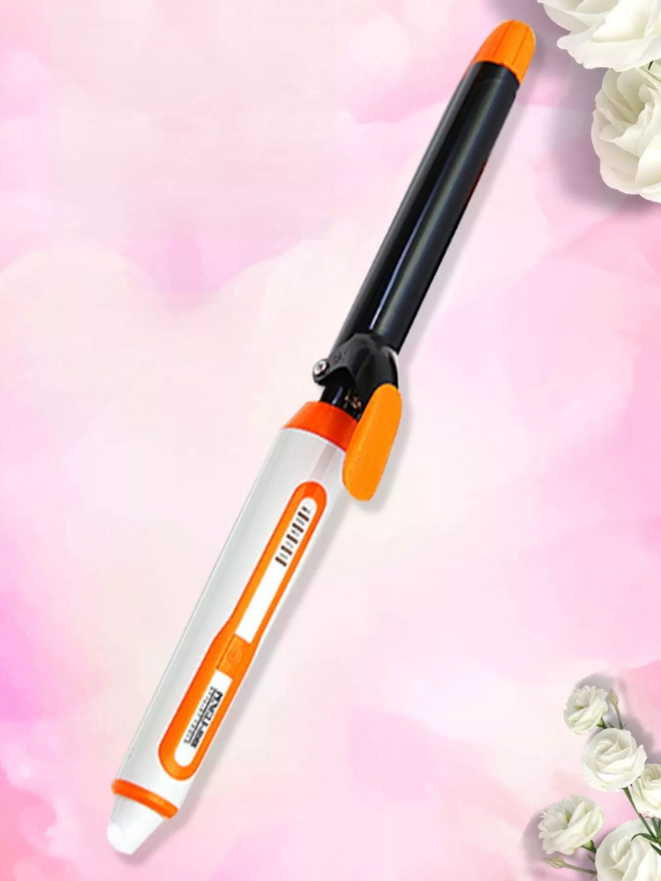 Orange and black adjustable temperature curling iron wand by Trendsi with a 19mm barrel and European plug.