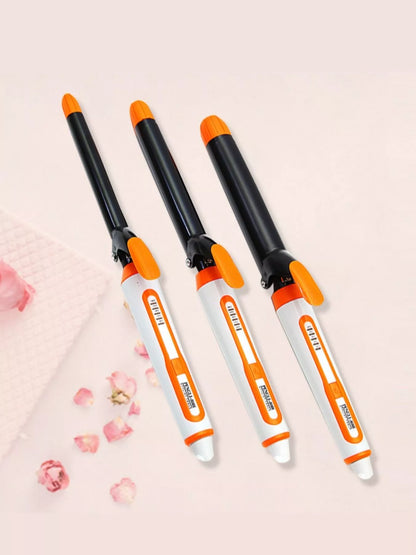 Orange and black Trendsi adjustable temperature curling iron wand with a 19mm barrel and European plug, suitable for creating curls.