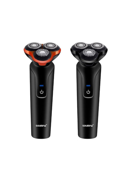 Orange 3-head rotary electric shaver by Trendsi with a sleek design and ergonomic handle for close, comfortable shaving.