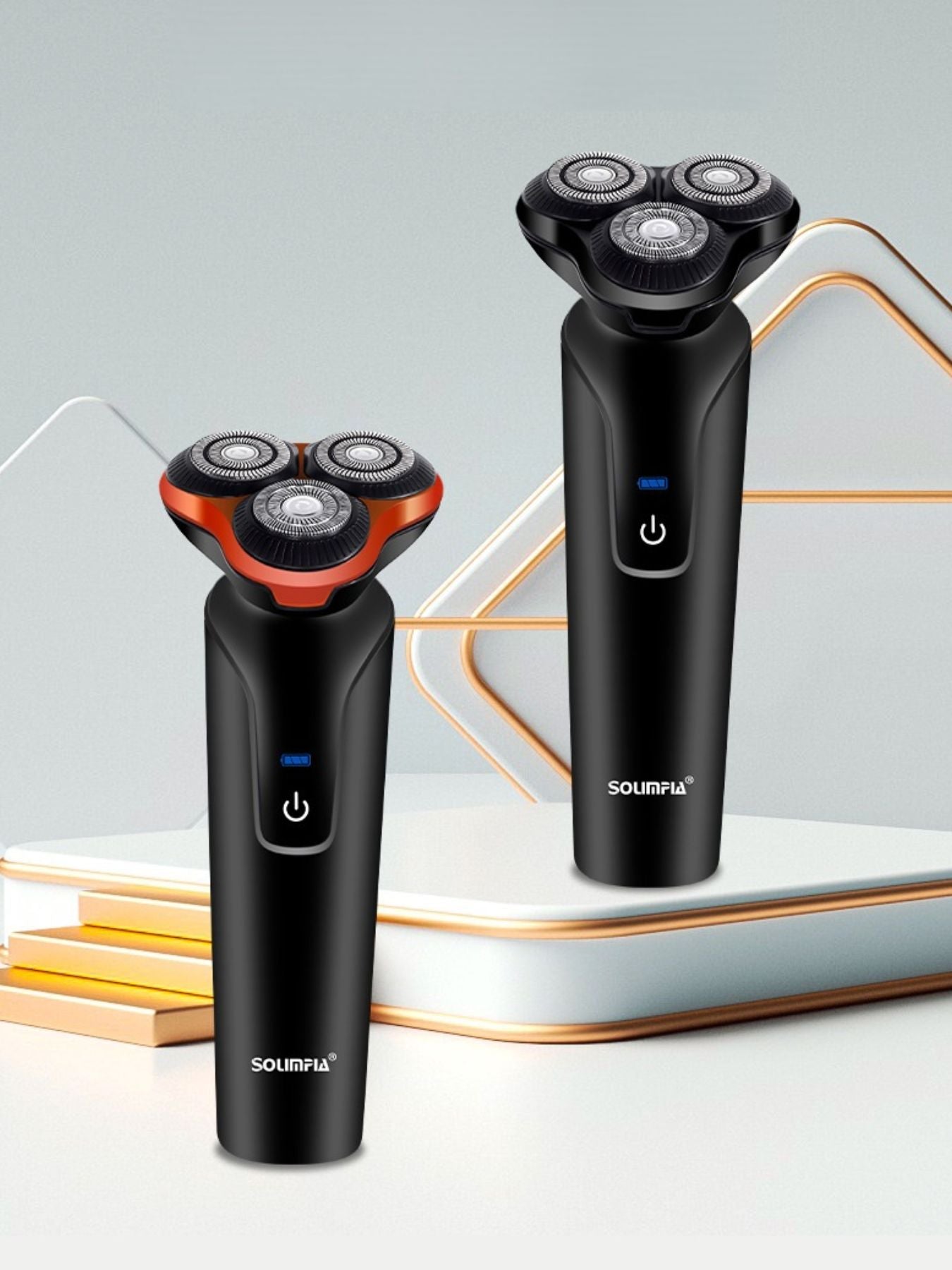 Orange 3-head rotary electric shaver by Trendsi with a sleek design and multiple shaving heads for a smooth, close shave.