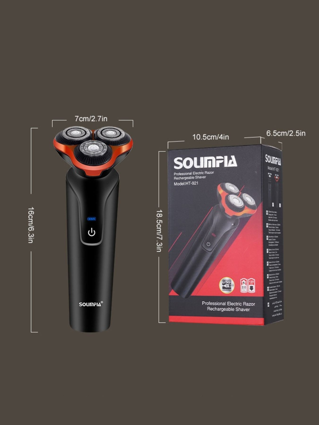 Orange 3-head rotary electric shaver by Trendsi with a sleek design for close, comfortable grooming.