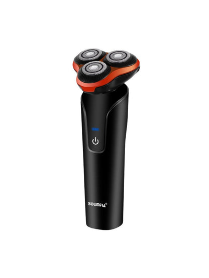 Orange 3-head rotary electric shaver by Trendsi with a sleek design and ergonomic grip for smooth shaving.