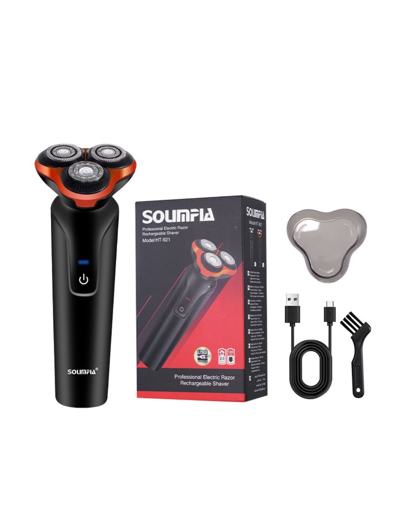 Orange 3-head rotary electric shaver by Trendsi with a sleek design and adjustable head for a close, comfortable shave.