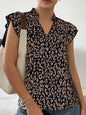 Orange-red leopard print ruffle sleeve blouse from Trendsi, featuring a stylish fit and bold animal print design.