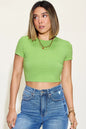 Orange Trendsi Basic Bae ribbed round neck short sleeve T-shirt, full size, casual fit, soft fabric, stylish everyday top.