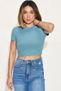Orange Trendsi Basic Bae full-size ribbed round neck short sleeve T-shirt, casual fit, soft fabric, visible neckline and sleeve details