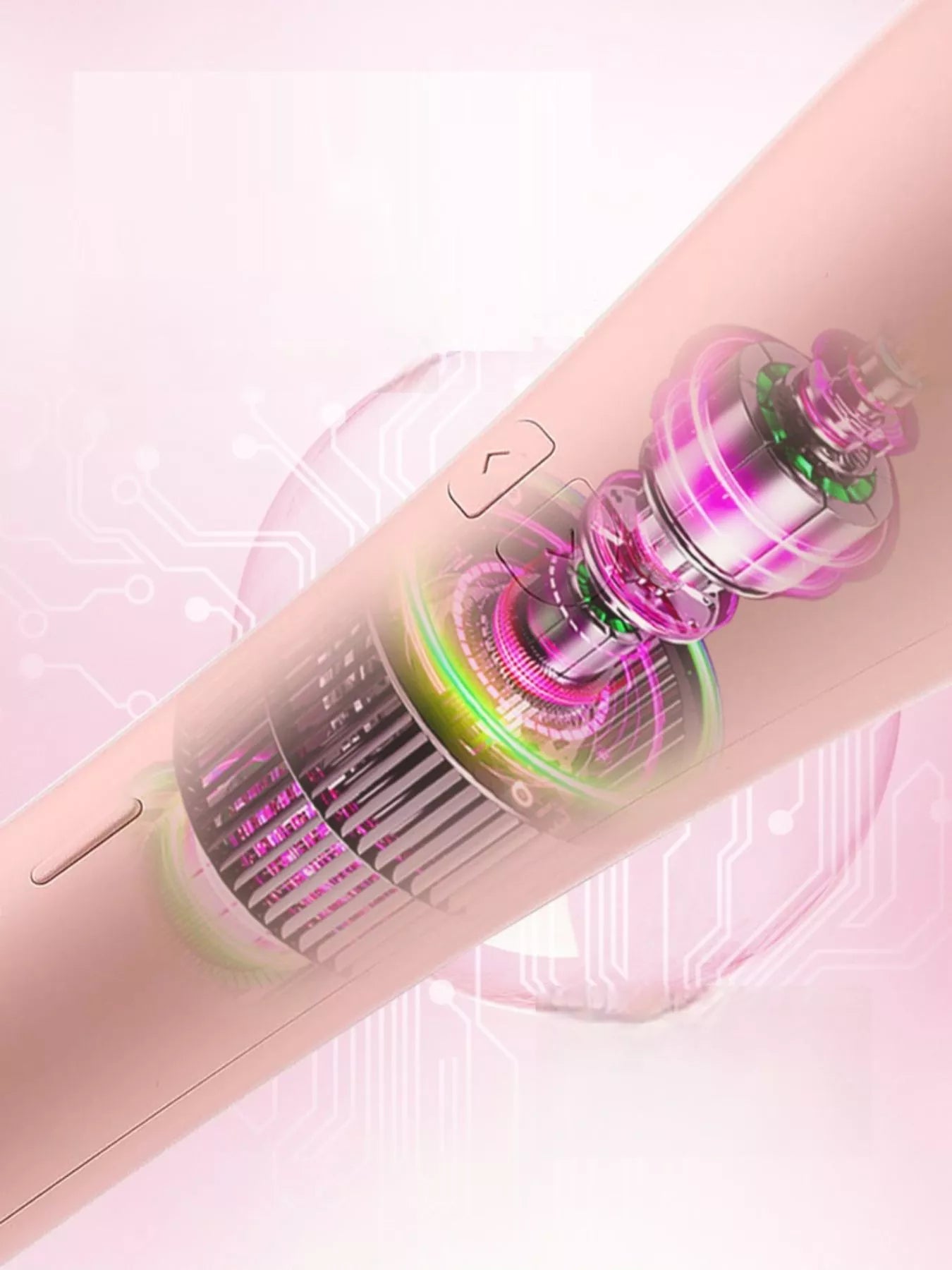 Trendsi automatic rotating hair curling iron in pale blush with European plug, showcasing its sleek design and curling barrel.
