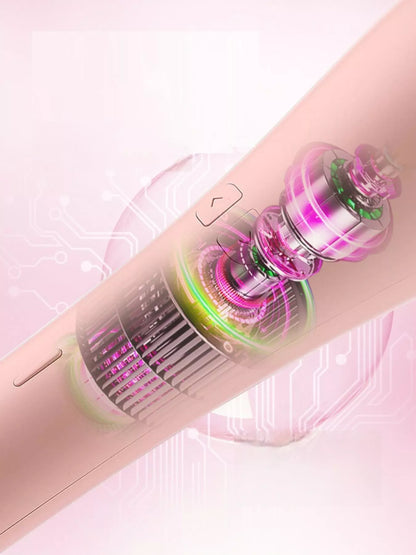 Trendsi automatic rotating hair curling iron in pale blush with European plug, showcasing its sleek design and curling barrel.