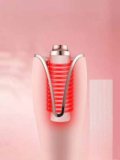 Automatic rotating hair curling iron by Trendsi in pale blush with European plug, designed for easy, even curls.
