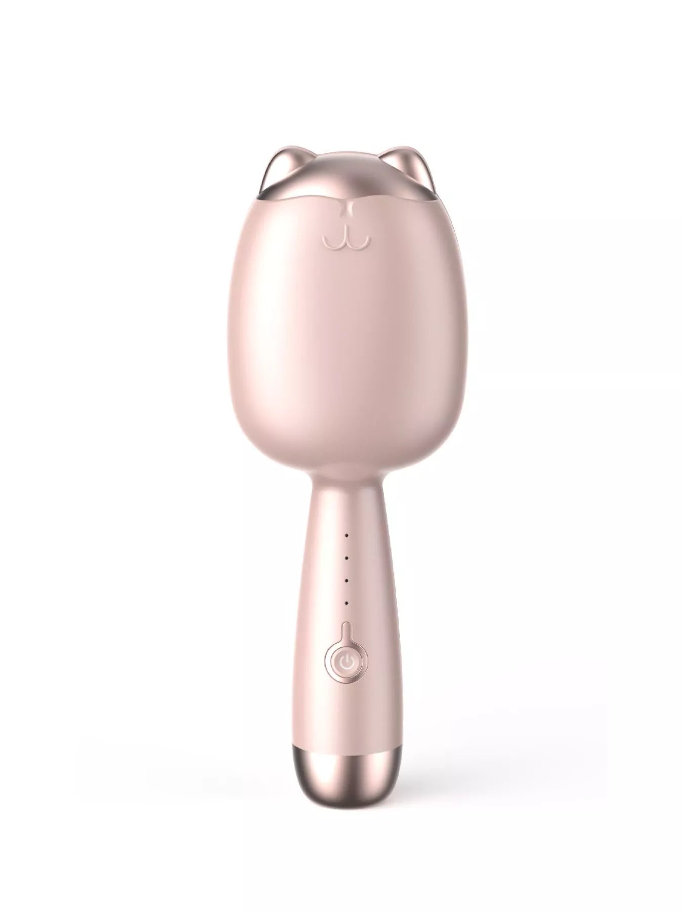 Cat-shaped heated curling iron in pale blush with European plug, designed for creating stylish curls and waves.