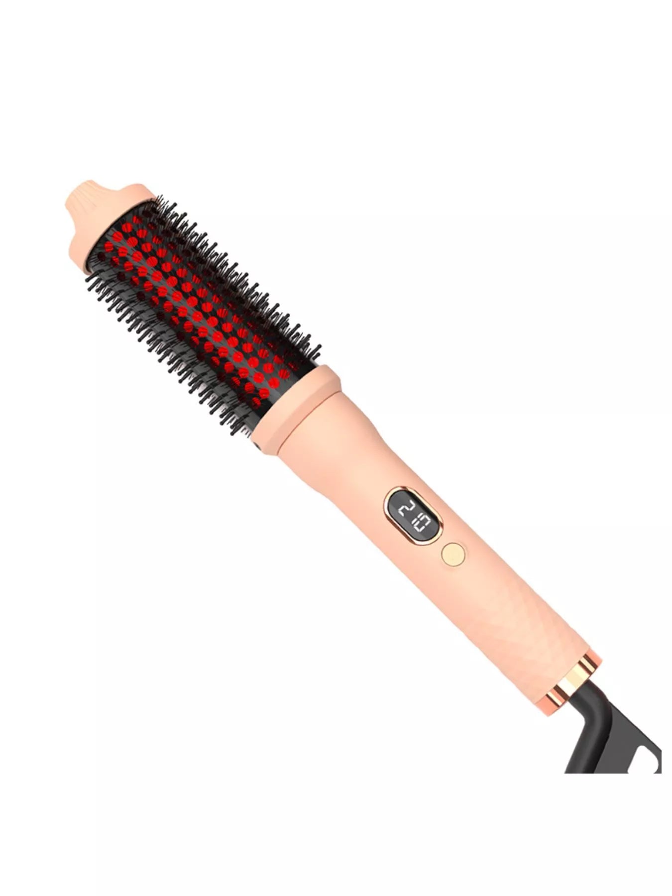 Trendsi fast heating hot air brush in pale blush with European plug, showing its ergonomic design and bristle styling features.