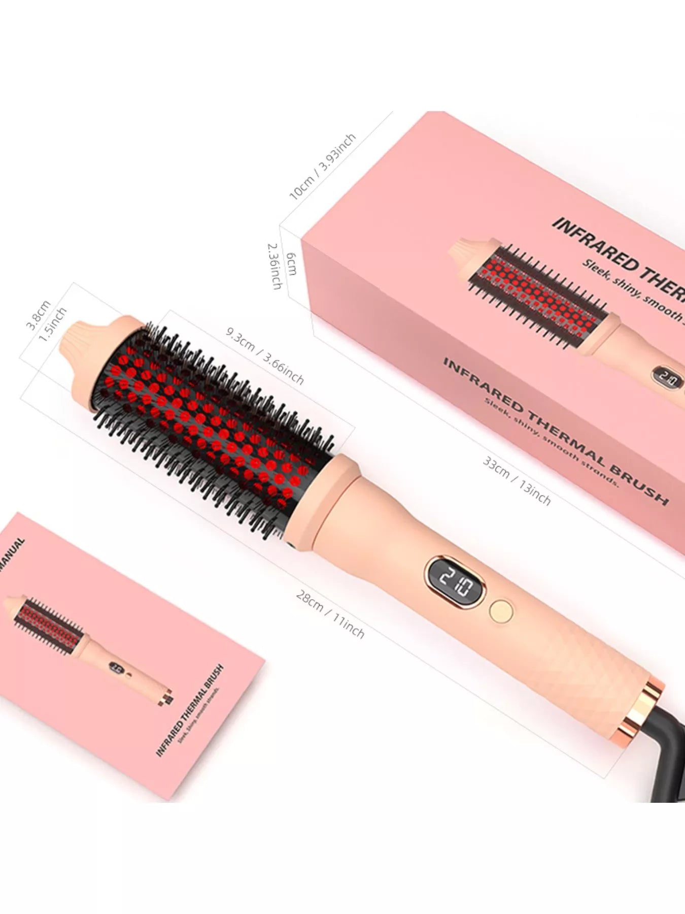 Trendsi fast heating hot air brush in pale blush with European plug, showcasing the hair styling tool with bristles and sleek design.