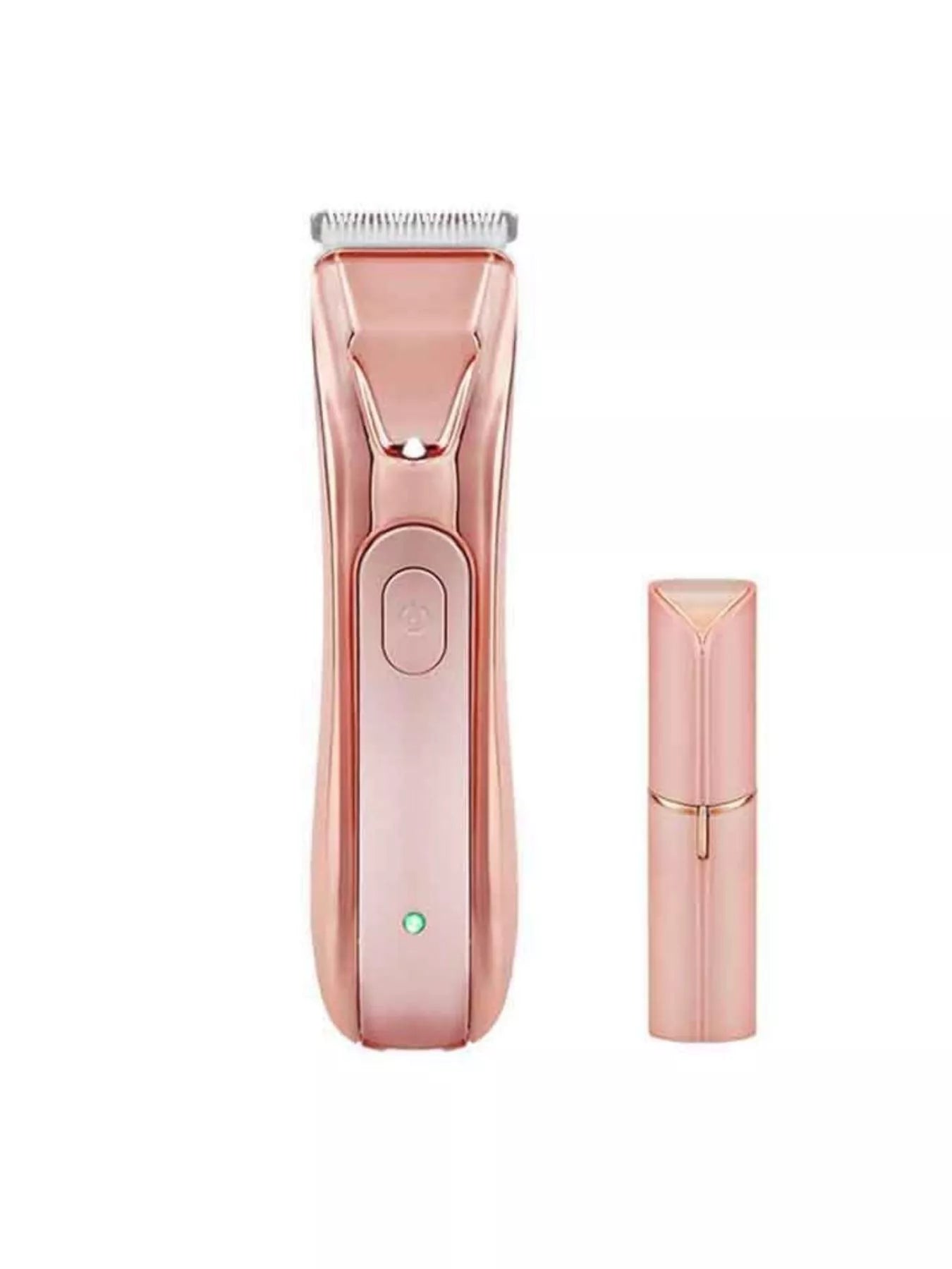 Portable rechargeable hair removal device set in pale blush, 2-piece Trendsi beauty tool for smooth skin.