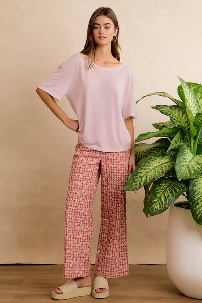 Pale lavender BiBi solid jersey relaxed fit short sleeve top with front pocket, casual style from Trendsi.