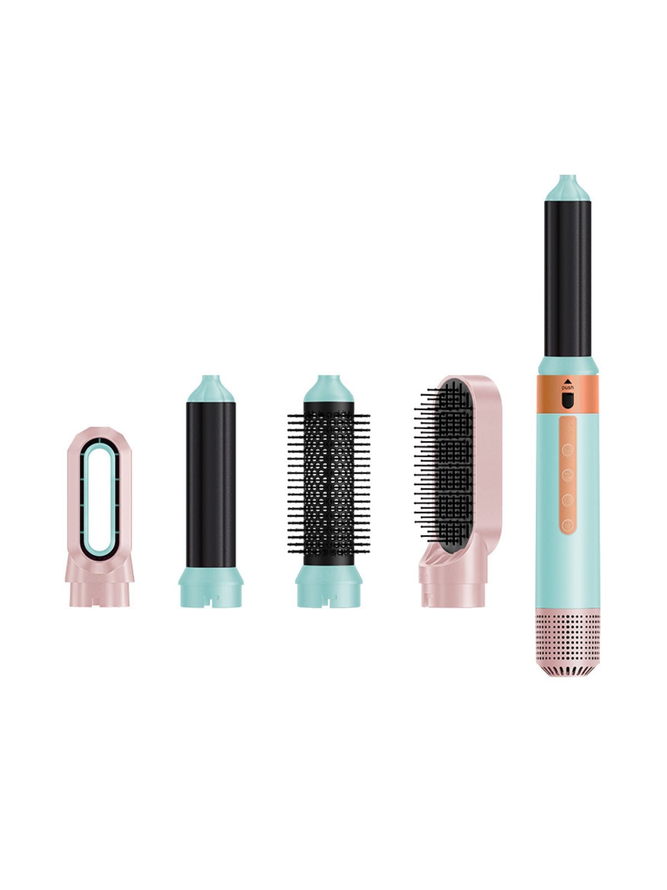 Pastel blue Trendsi 5-in-1 hot air brush with European plug for versatile hair styling and blow-drying.