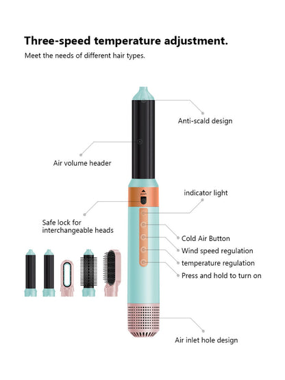 Pastel blue 5-in-1 Hot Air Brush by Trendsi with European plug, versatile styling tool for smooth, voluminous hair.