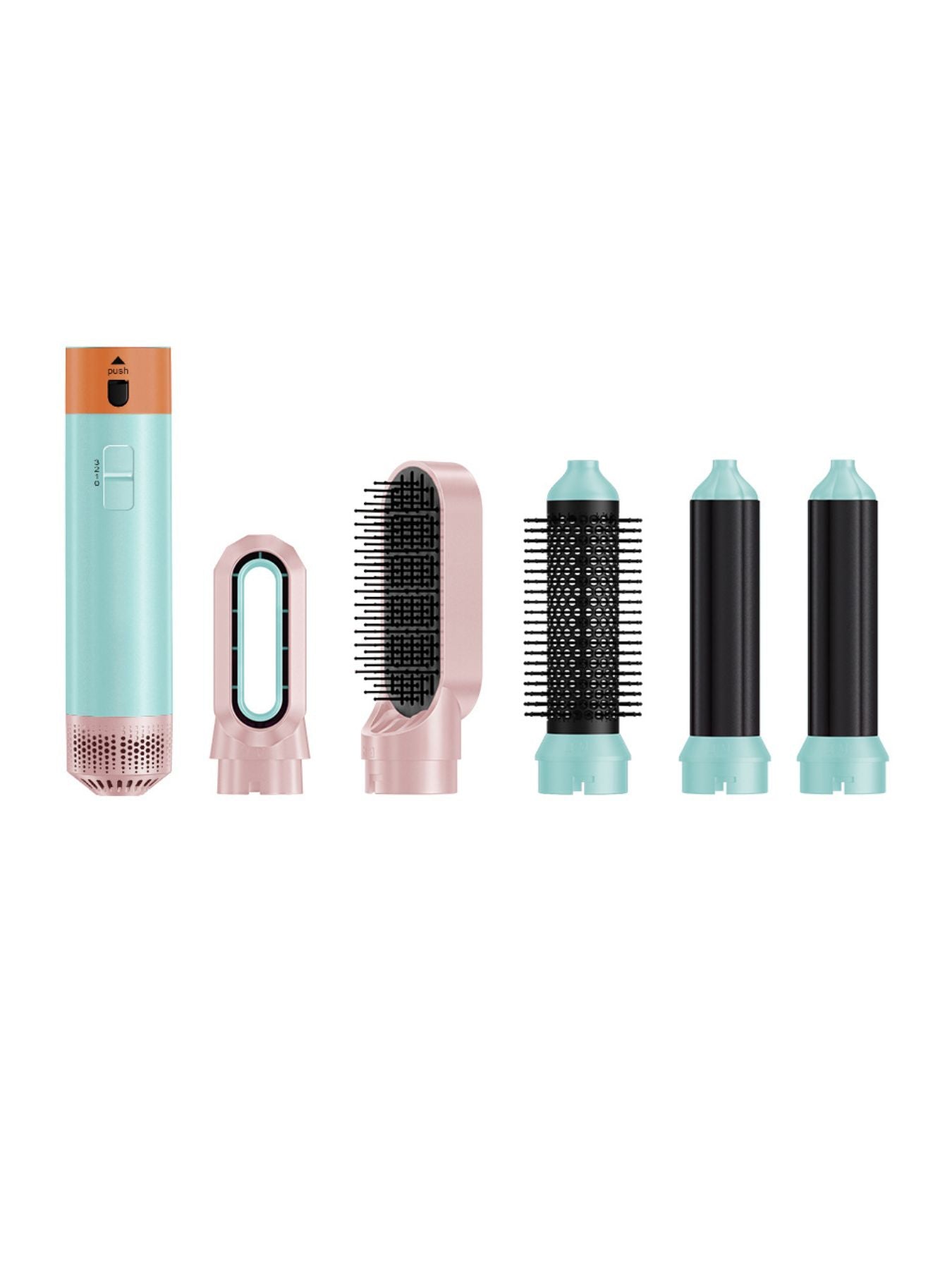 Pastel blue Trendsi 5-in-1 hot air brush with European plug for versatile hair styling and drying.