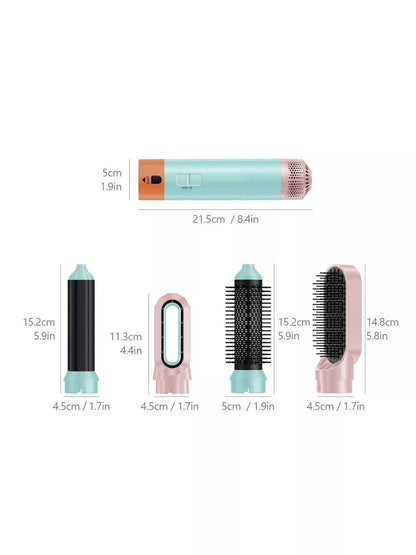 Pastel blue 5-in-1 interchangeable curling iron wand set by Trendsi with North American plug, various barrel sizes for versatile curls.