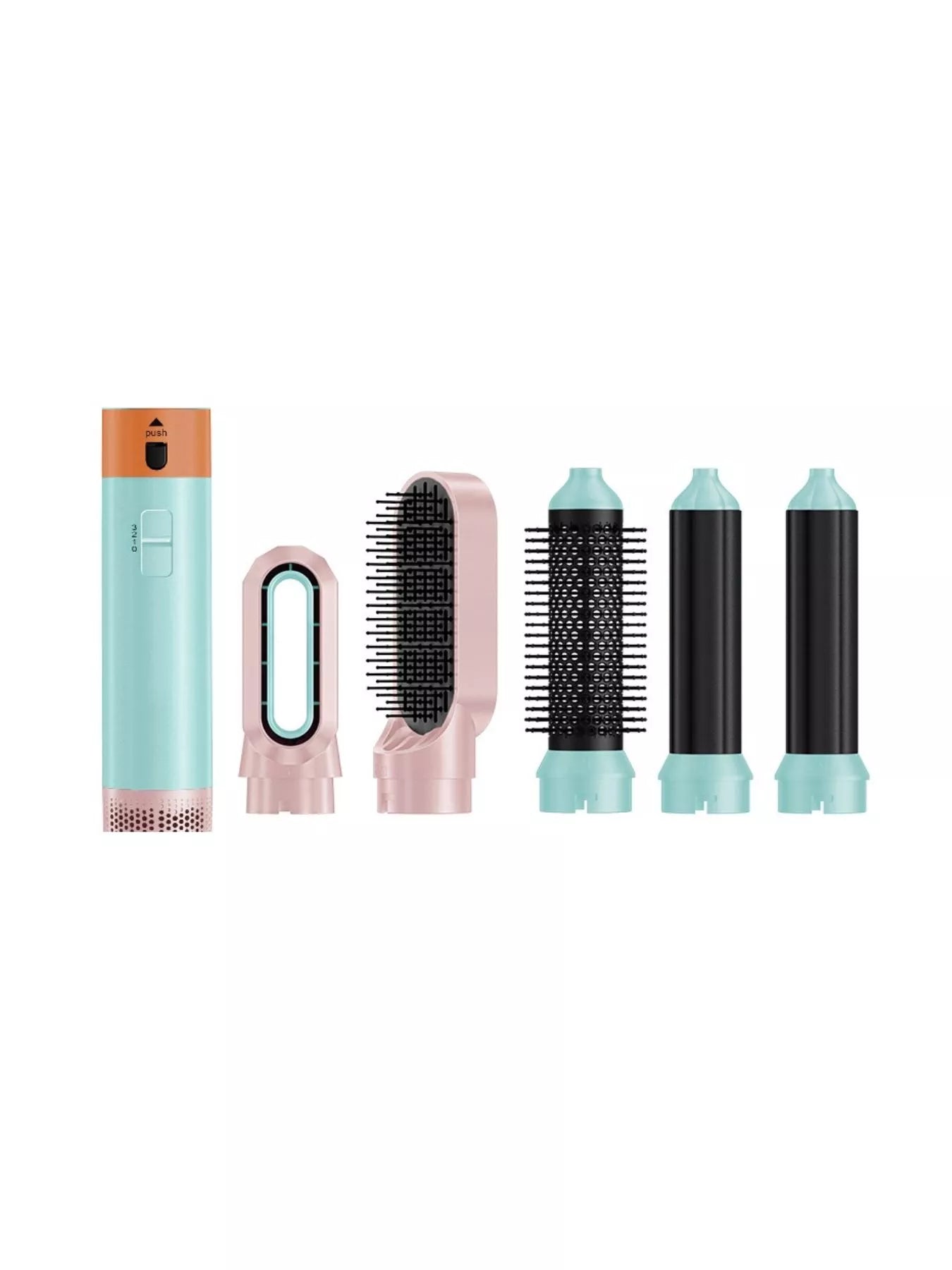Pastel blue 5-in-1 interchangeable curling iron wand set by Trendsi with North American plug and various barrel attachments