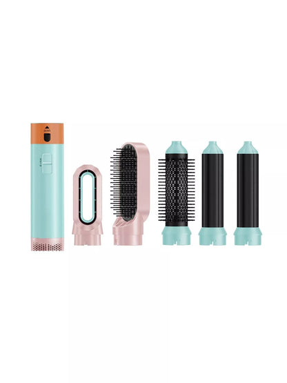 Pastel blue 5-in-1 interchangeable curling iron wand set by Trendsi with North American plug and various barrel attachments