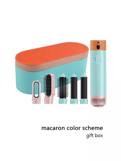 Pastel blue 5-in-1 interchangeable curling iron wand set by Trendsi with North American plug, various barrel sizes for versatile curls.