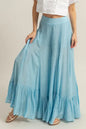 Pastel blue HYFVE high-waist ruffle flared wide-leg pants with flowy ruffle details, designed by Trendsi.
